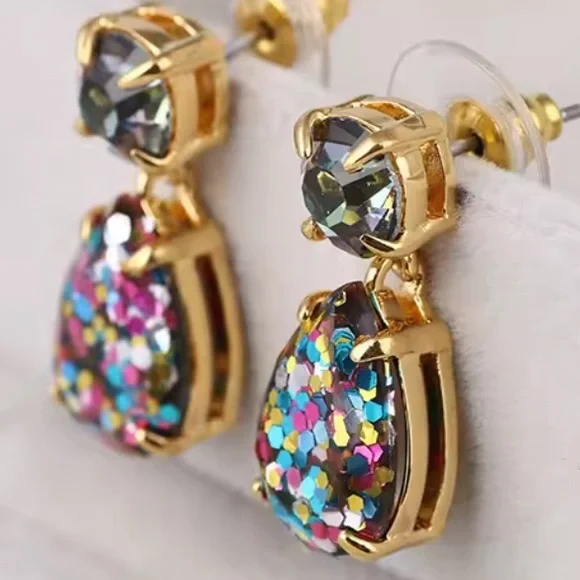 KATE SPADE NEW YORK ♠️ SHINE ON MULTI GLITTER TEARDROP EARRINGS - Picture 5 of 7